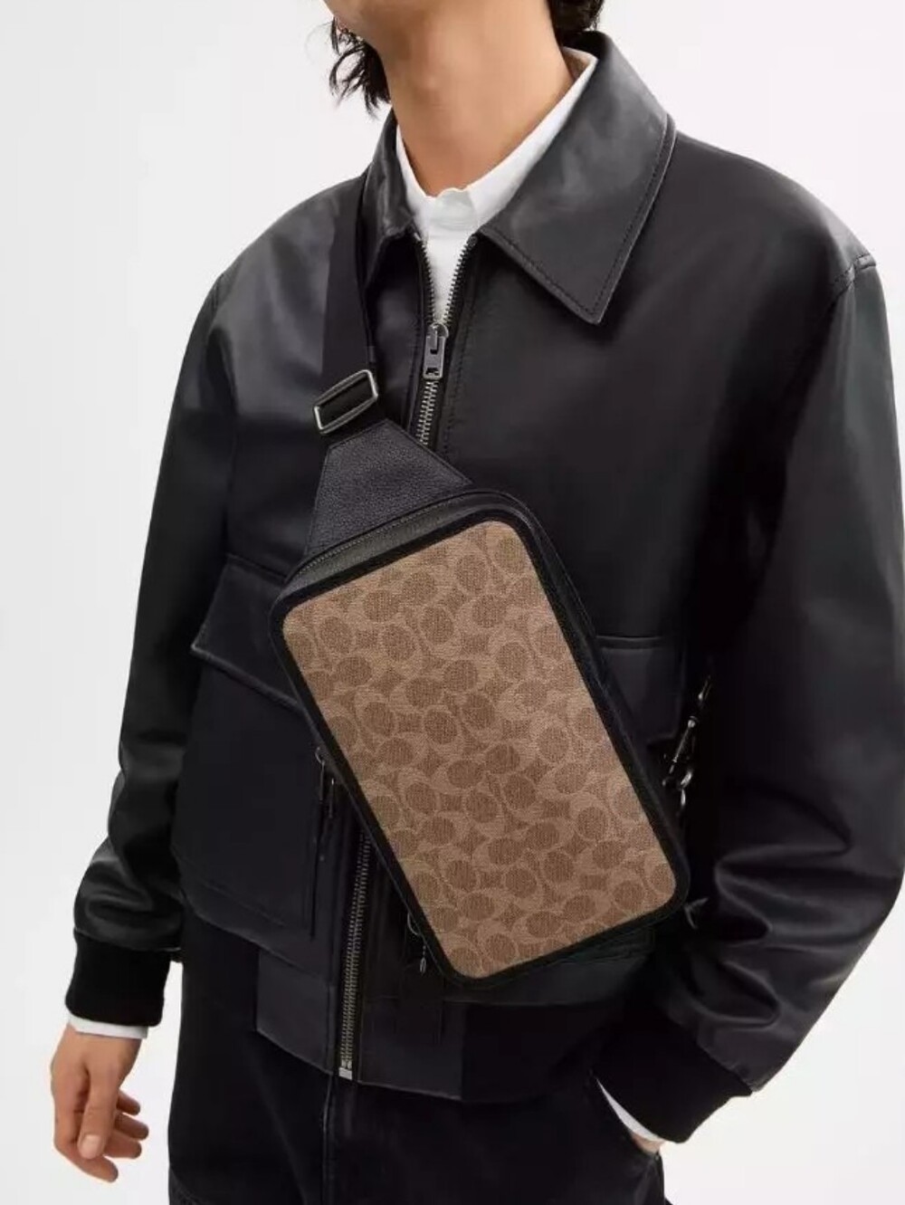 Coach Sullivan Pack Blocked Signature Canvas Sling Bag Charcoal C9865 - Picture 4 of 14